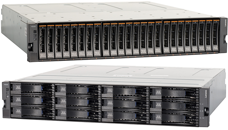 Lenovo Storage V5030 SFF (top) and LFF (bottom) enclosures