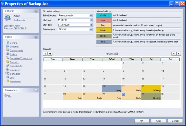 Yosemite Backup - scheduling properties of a backup job