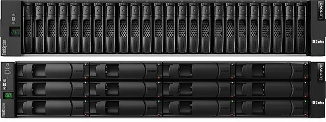 Lenovo ThinkSystem DE2000H 2U24 SFF (top) and 2U12 LFF (bottom) enclosures