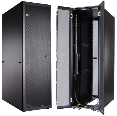 The front and rear of the IBM 42U 1200mm Deep Static Rack, 93614PX