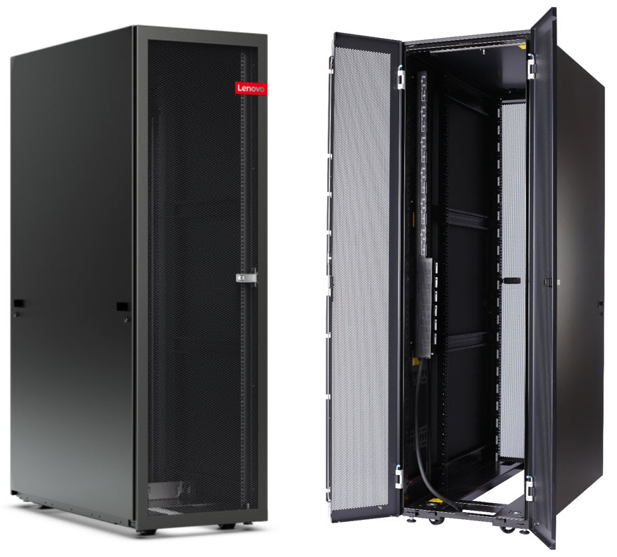 The front and rear view of the 42U 1200mm Deep Static Rack, 93614PX