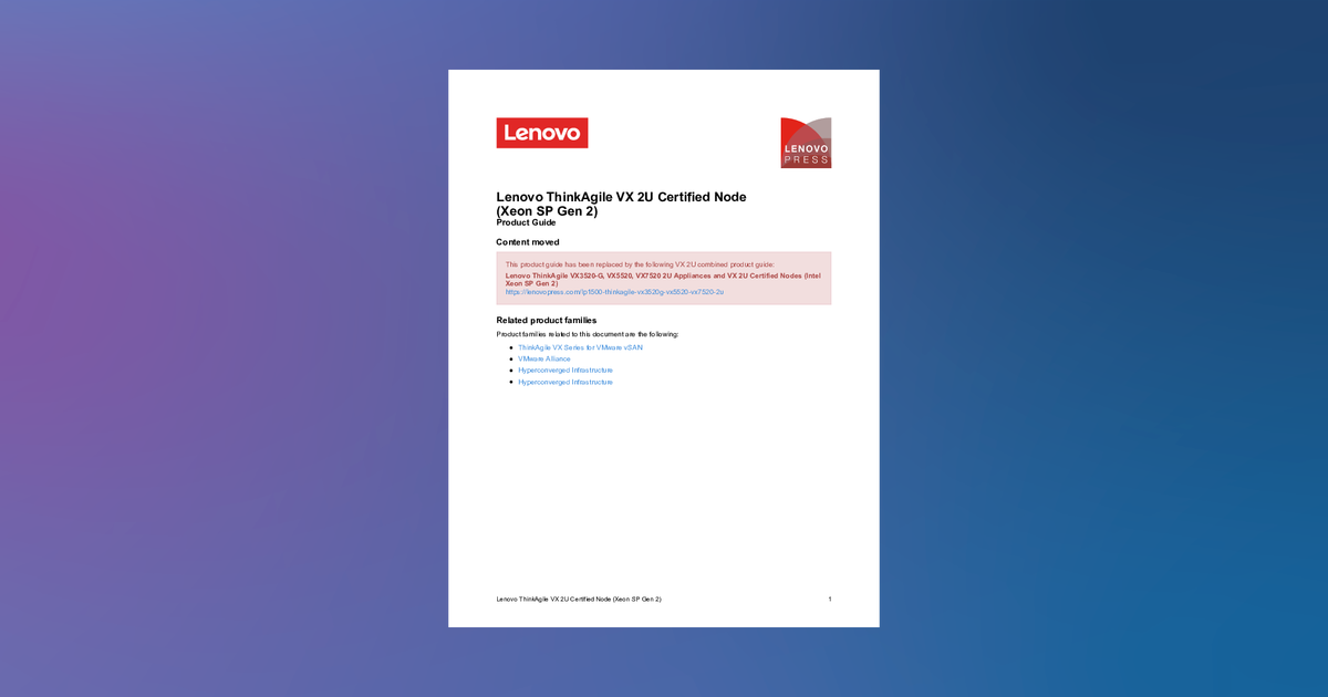 Lenovo ThinkAgile VX 2U Certified Node (Xeon SP Gen 2) Product Guide ...